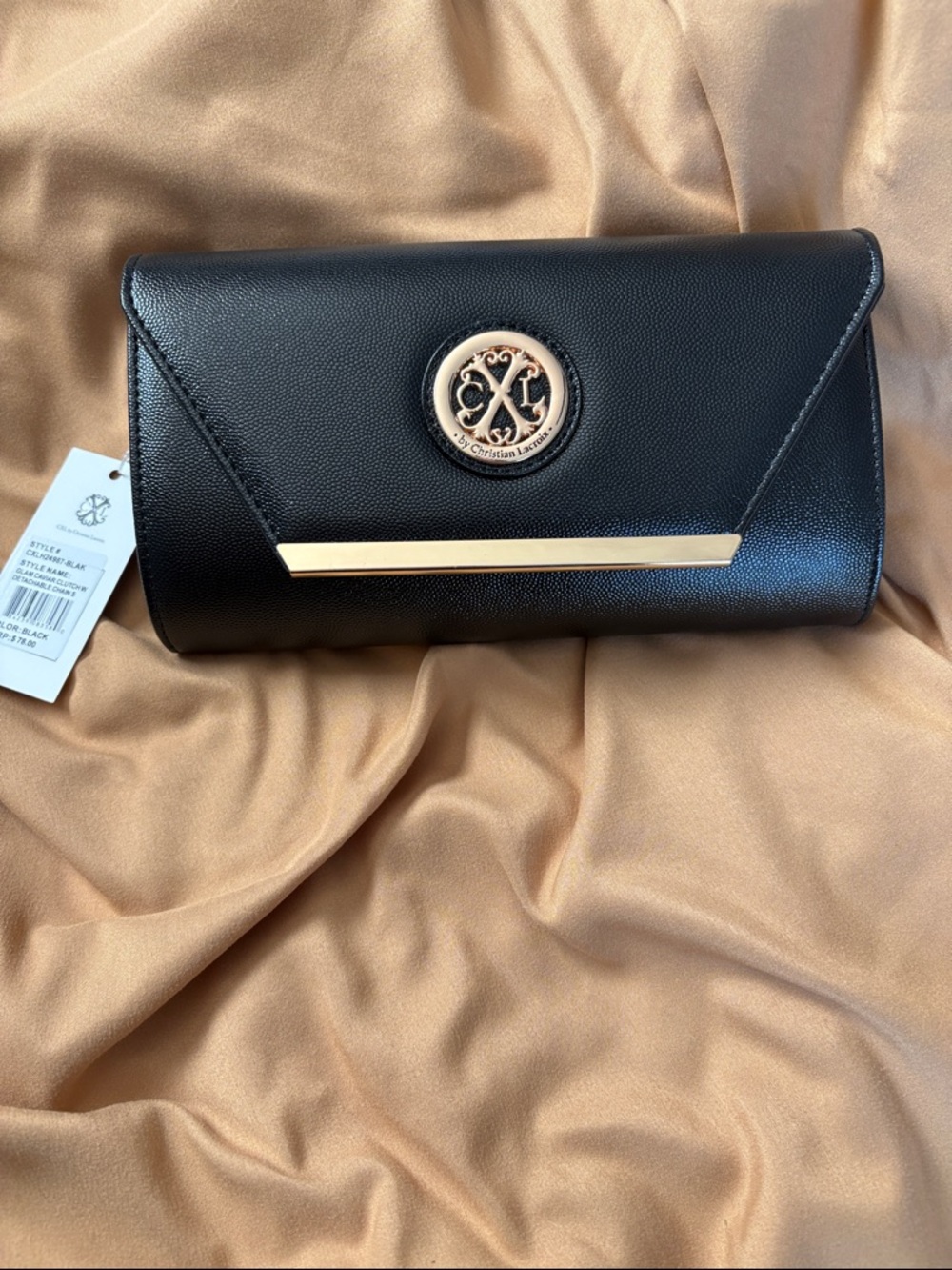 NWT - Christian Lacroix Black Clutch with Gold Emblem